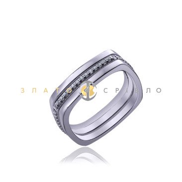 Срібна каблучка «Quadro» з фіанітами