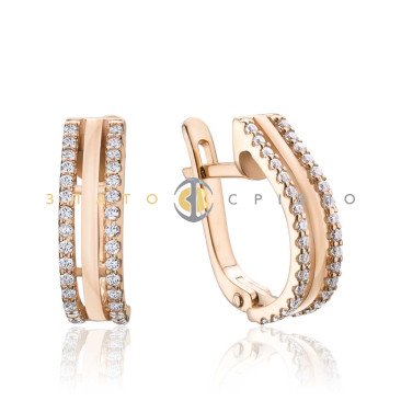 Золотые серьги «Магия линий» с фианитами