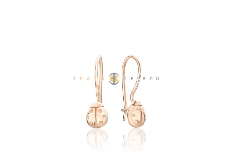 Детские золотые серьги на французском замке «Божья коровка Мила» с фианитами