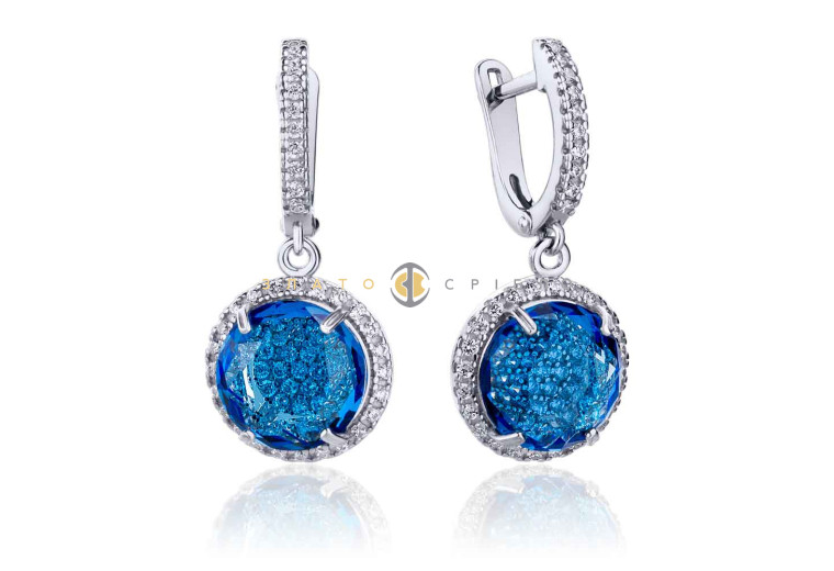 Серебряные серьги «Космическое сияние» с фианитами