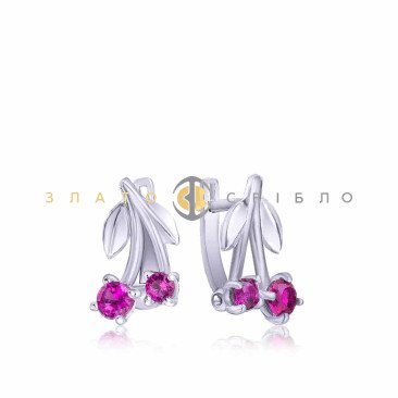 Серебряные серьги «Вишенка» с фианитами