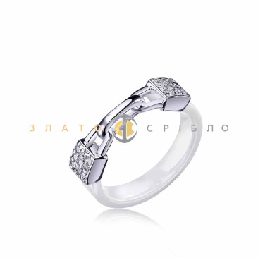 Серебряное кольцо «Связь» с белой керамикой