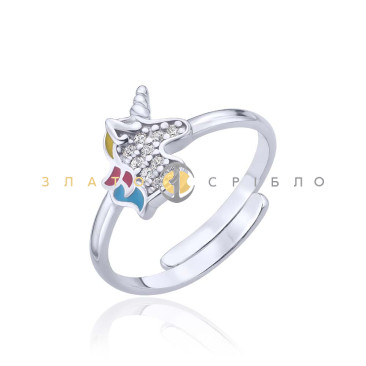 Серебряное кольцо «Единорожка» с эмалью